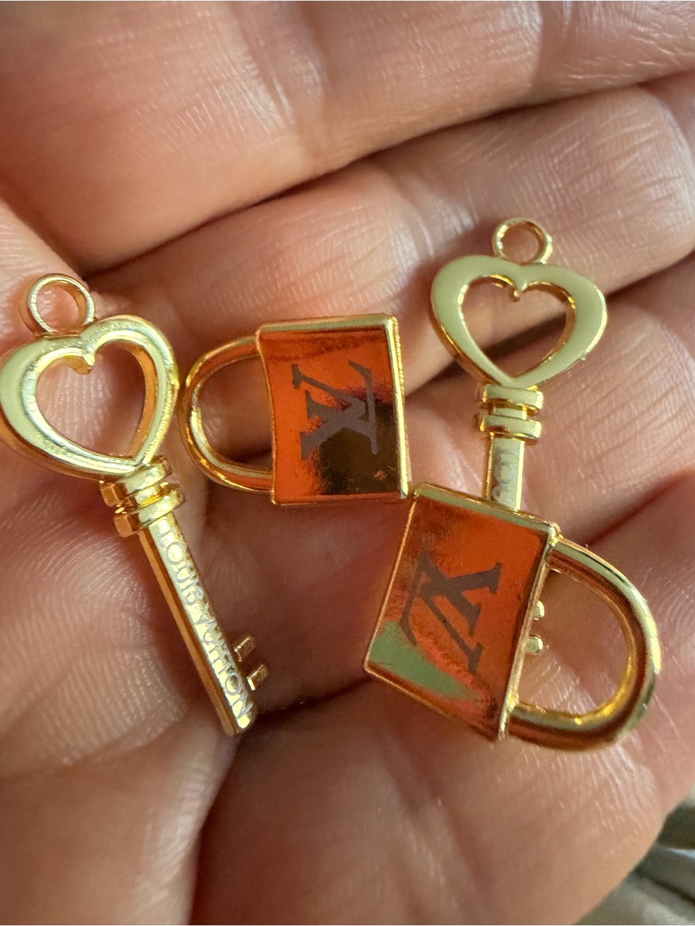 Gold Heart Key and Lock Charm Necklace Pendant unbranded lot of 4 pcs